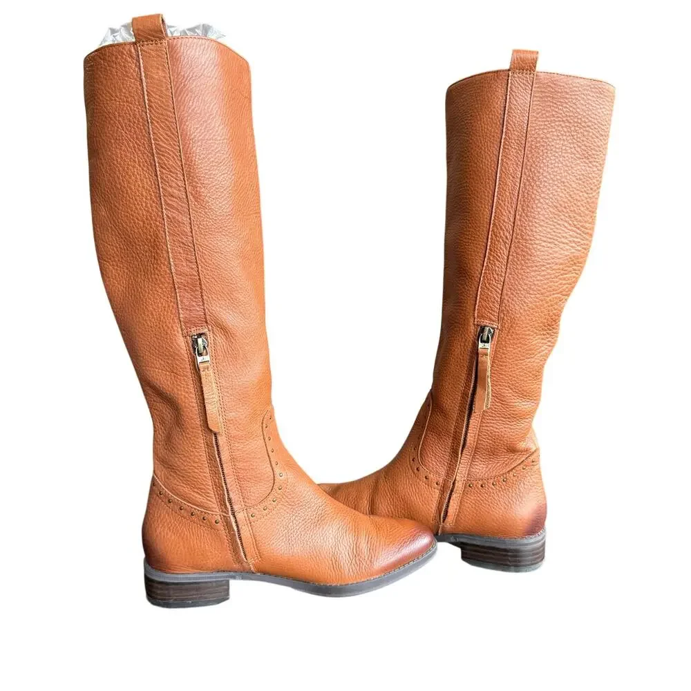 Sam Edelman Prina Women's Brown Leather Studded Knee High Riding Boots - 6.5